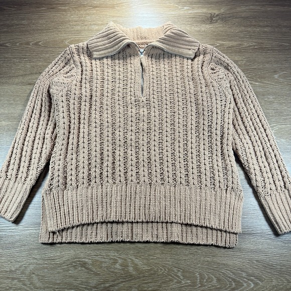 Aerie Zip Mock Neck Sweater Women's Small Tan Brown Textured Knit Pullover Cozy - Picture 1 of 9